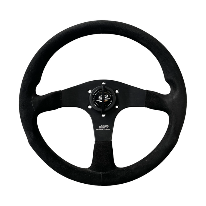 Mugen Racing III Steering Wheel 350mm Black Suede Black Stitching Universal