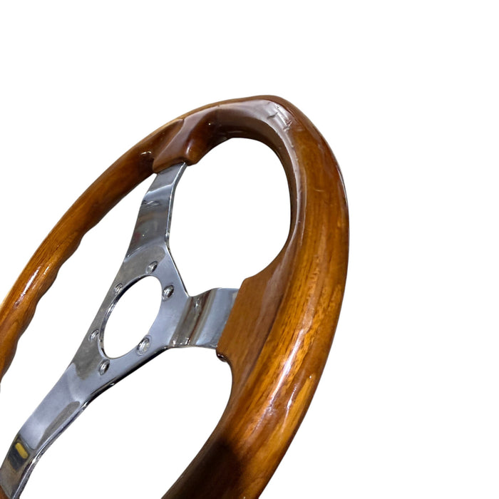 Autotecnica Raceway Woodgrain Polished Spoke Steering Wheel 350mm Universal