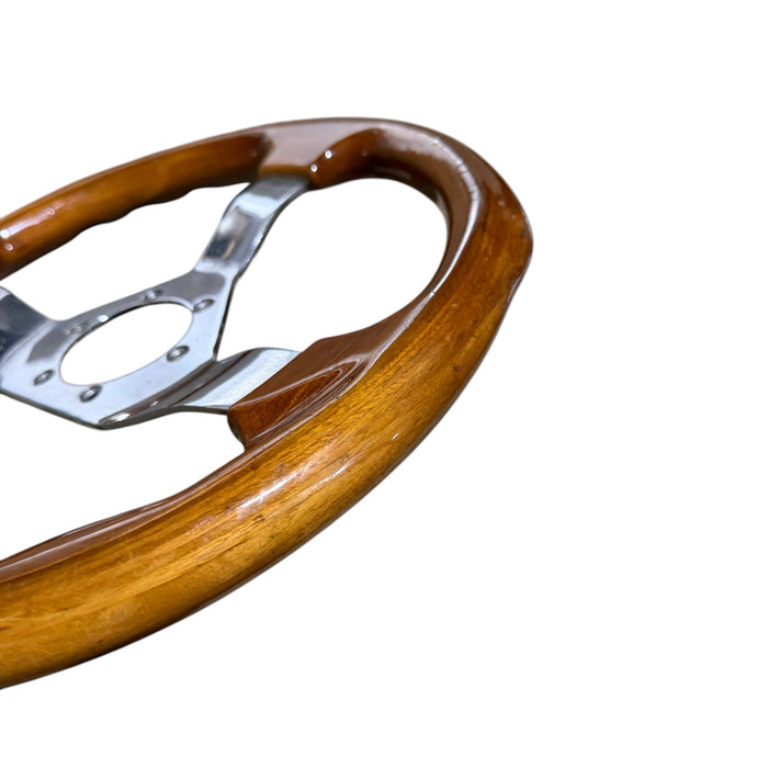 Autotecnica Raceway Woodgrain Polished Spoke Steering Wheel 350mm Universal