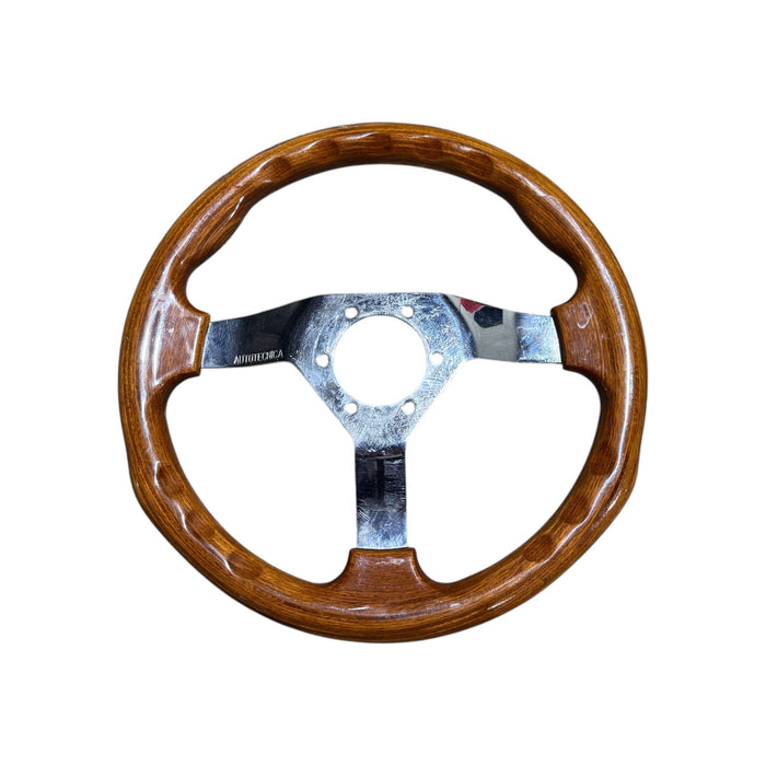 Autotecnica Raceway Woodgrain Polished Spoke Steering Wheel 350mm Universal