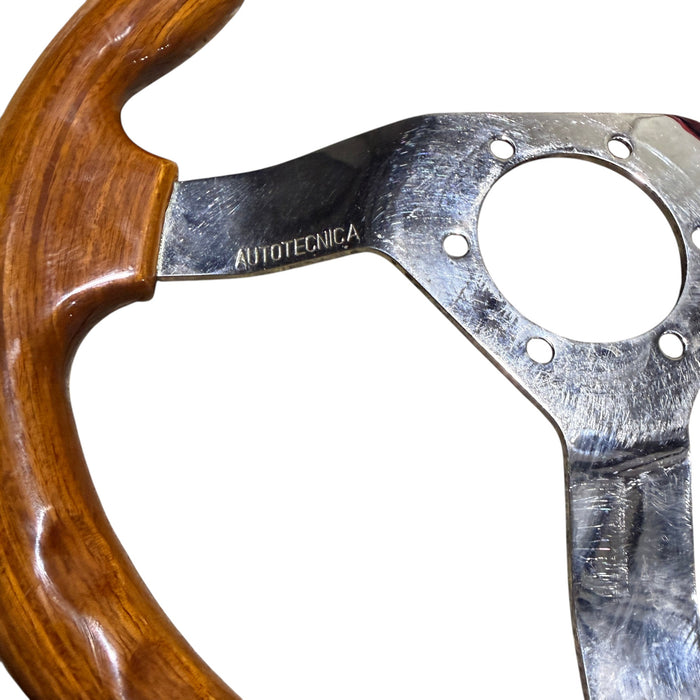 Autotecnica Raceway Woodgrain Polished Spoke Steering Wheel 350mm Universal